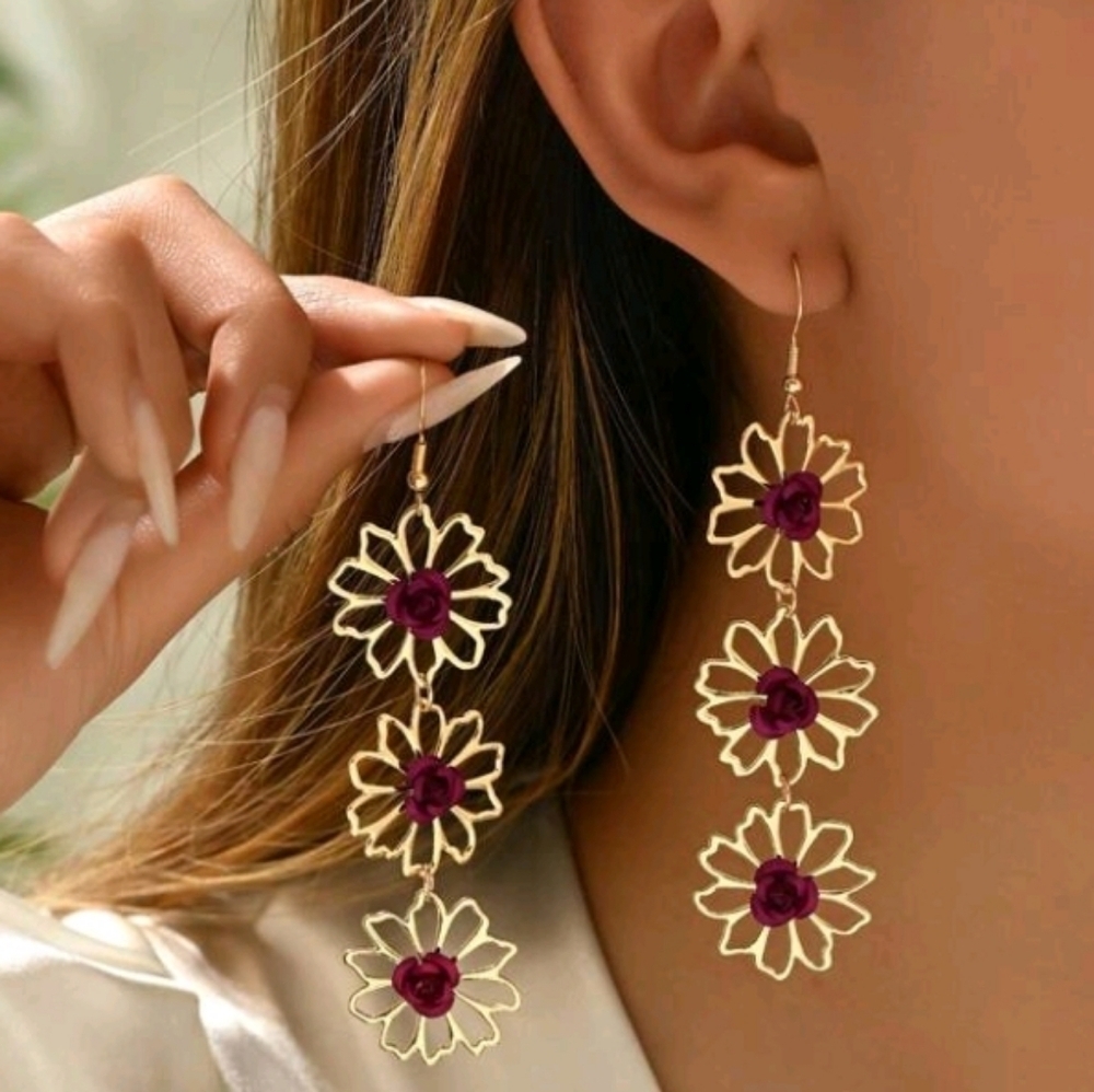 Floral 3.5" Drop Earrings
